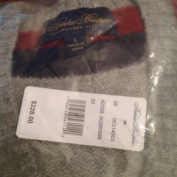 Brooks Brothers Men's Large Brushed Wool Gray V-Neck Sweater - New with Tags - Picture 4 of 7